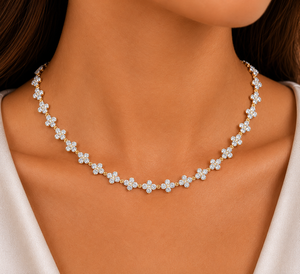 Collier en or 14K 18K avec diamants Moissanite taille ronde en grappe florale DEF VVS, bijoux fins pour mariée, mariage, cadeau d'anniversaire pour femme - Product Image 1