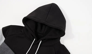 Custom <b>Mens</b> <b>Black</b> Grey Color Block Pullover <b>Hoodie</b> Contrast Sleeves Drawstring Premium Streetwear 100% Cotton <b>Hoodie</b> - Product Image 2