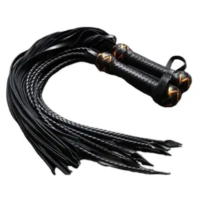 Leather Flogger 100 Falls Genuine Cowhide Black Braided Handle BDSM Couples Sex Toy Heavy Duty Thuddy Flog Whip