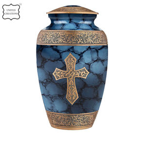 โกศใส่ศพทำจากทองเหลืองสำหรับขี้เถ้าของมนุษย์สีน้ำเงินเข้มฝังดอกไม้และงานศพ - Product Image 6