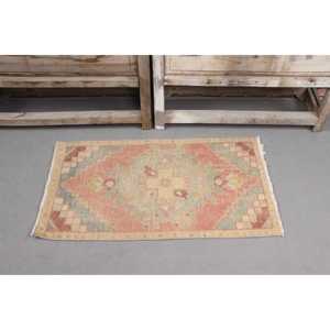 Turkish Vintage <b>Runner</b> Rug 0.1x3 ft, <b>Red</b> Blue Moroccan Wool Rug - Product Image 3
