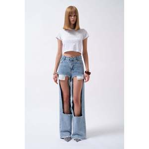 Jean à taille haute découpé au laser - Bleu - Bleu - Product Image 6