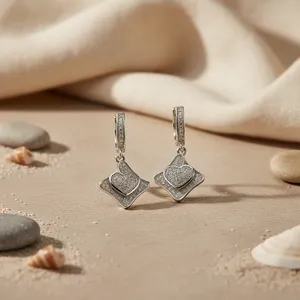 925 <b>Silver</b> Heart Drop <b>Earrings</b> for <b>Women</b> Dainty Religious Diamond Zircon Rose Gold Jewelry Butterfly Pattern for Wedding Party - Product Image 3