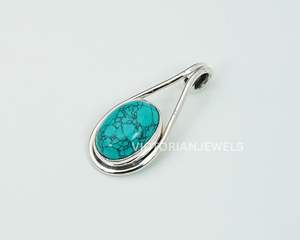 จี้พลอยเทอร์ควอยส์สีเงิน925พร้อมฝังขอบสีฟ้าเทอร์ควอยซ์สำหรับจี้เสน่ห์ - Product Image 3