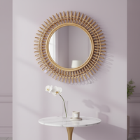 Miroir mural rond en rotin tressé 100% fait main, style bohème, pour la décoration de la maison, de l'hôtel, du salon, vente en gros