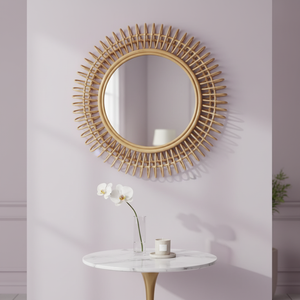100% Handmade Sunburst Round Rattan Wall <b>Mirror</b> Decorative Boho Woven <b>Hanging</b> <b>Mirrors</b> For Home Hotel Living Room Decor Wholesale - Product Image 4