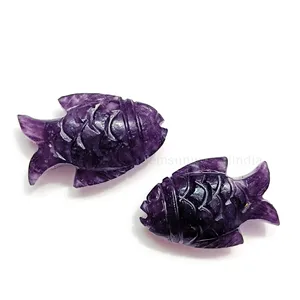 Piedra preciosa con forma de pez púrpura de alta calidad, cuentas talladas de pez con piedras preciosas moradas, joyería elegante tallada a mano suelta de 25mm para regalo