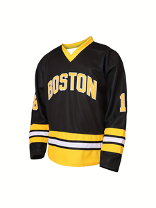 Camiseta de Hockey sobre Hielo Retro para Hombre, Número 18 y Letra, Impresión 3D, Holgada, con Bloques de Color, Cuello en V, Manga Larga, para Entrenamiento, Juego, Fiesta - Product Image 2