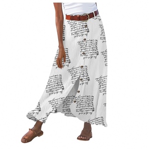Jupe décontractée mi-longue fendue en coton et lin pour femme, nouvelle collection été 2024, style A-line, taille mi-haute, couvrant les hanches - Product Image 5
