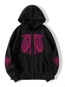 Sudadera con capucha con patrón de Skelton de temporada de invierno personalizada para hombre, tejido polar de alta calidad, cuello con capucha y cremallera completa - Product Image 3