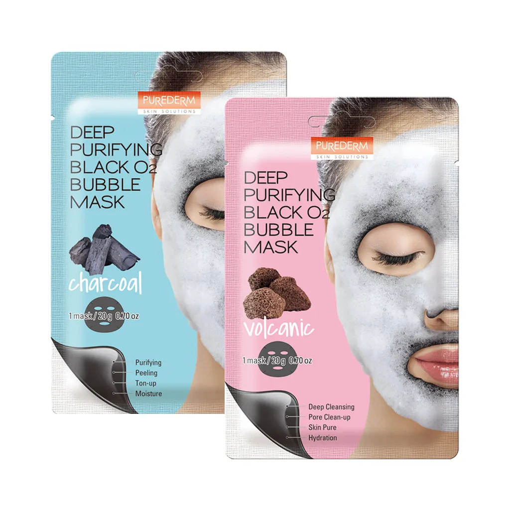 [PUREDERM] Deep Purifying Black O2 Bubble Mask - 1pcs / #Volcanic, #Charcoal