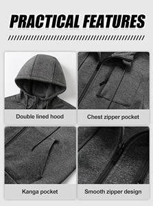 Sweats à capuche pour hommes avec logo personnalisé pull surdimensionné en coton sweats à capuche Streetwear vestes polaires à fermeture éclair vêtements de sport à la mode pour l'hiver - Product Image 5