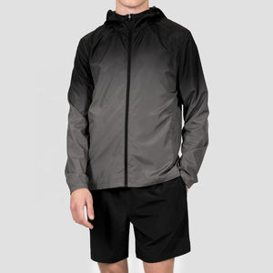 Veste coupe-vent avec fermeture éclair et bloc de couleurs pour hommes, veste à capuche personnalisée en tissu nylon imperméable, vestes de sport d'entraînement pour hommes, ensembles de shorts - Product Image 4