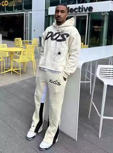 Chándales de algodón 100% de alta calidad, conjunto de pantalones de chándal y Sudadera con capucha, logotipo personalizado, sudadera con dobladillo crudo para hombre, pantalones acampanados, conjunto de Sudadera con capucha - Product Image 6