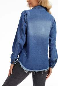 Chaqueta Vaquera Corta para Mujer Más Vendida, Chaqueta Vaquera Clásica de Manga Larga con Estilo Desgastado, Chaquetas Vaqueras Tipo Camionero, OEM y ODM Disponibles - Product Image 5