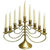 Ménorah religieuse juive en bronze fini, classique, base hexagonale moderne, bras courbé, faite à la main, Pâques, Noël