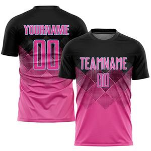 Venta al por mayor ropa deportiva personalizada Rosa negro-azul claro degradado cuadrado forma sublimación uniforme de fútbol Jersey - Product Image 1