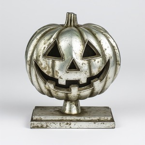 Bougeoir citrouille décoratif en aluminium, surface verte patinée, motif percé créant une lumière festive d'Halloween pour un style élégant - Product Image 5