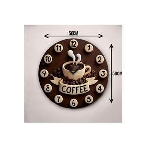 50cm <b>Silent</b> Wooden <b>Wall</b> <b>Clock</b> with Embossed Coffee Print Pattern Colorful Gift Idea - Product Image 1