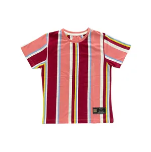 Глобальный поставщик повседневной и пляжной одежды, футболка для мальчиков из полихлопчатобумажной пряжи с окрашенными вертикальными полосами, доступная по сниженной цене