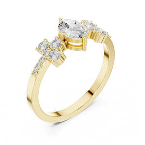 Bague élégante en or 18 carats avec moissanite taille ovale et accents floraux en grappe pour femme, cadeau de fiançailles ou de mariage, bijoux - Product Image 2