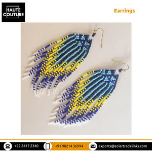 Experts in Selling Hand Crafted Beads Made 10cm Long Blue Iris <b>Tassels</b> <b>Earrings</b> Suitable for All Occasions for Women's - Product Image 2