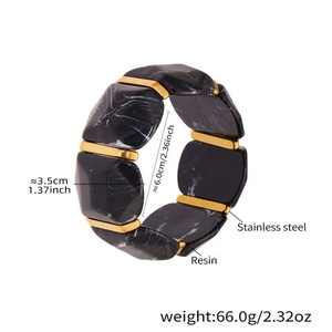 Brazalete de Moda de Alta Calidad, Brazalete Elástico Geométrico Irregular de Resina Natural, Joyería Chapada en Oro de 18K PVD Exagerada - Product Image 6