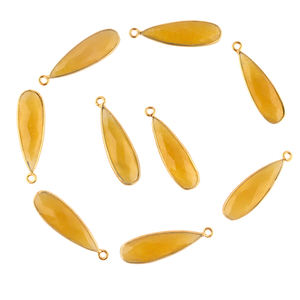 Fournitures de bijoux de mode jaune Jade Long connecteur de larme plaqué or ensemble de lunette 15 pièces Lot pour boucles d'oreilles bijoux de charme faits - Product Image 1