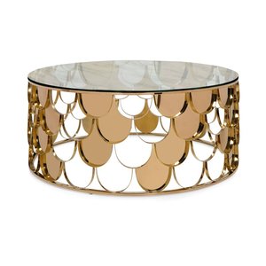 AK โต๊ะกาแฟทรงกลมทำจากโลหะทองเหลืองทันสมัยพร้อมกระจกด้านบนโต๊ะออกแบบมาเป็นเอกลักษณ์สำหรับเฟอร์นิเจอร์ภายใน/ร้านอาหาร - Product Image 1