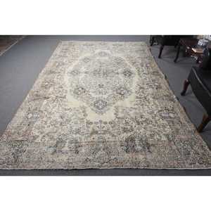 6.9x10.9 ft Rug, Turkish Vintage Rug, <b>Brown</b> <b>Wool</b> Rug - Product Image 1