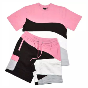 Ensemble t-shirt et short à manches courtes pour hommes, décontracté et écologique, confortable, ceinture élastique, motif solide, vente en gros - Product Image 2