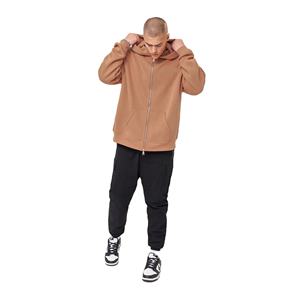 Hommes 100% Coton Polaire Épaules tombantes Zip-avant Style Kangourou Poches Ourlet côtelé et poignets Marron Moutarde Sweats à capuche surdimensionnés - Product Image 2