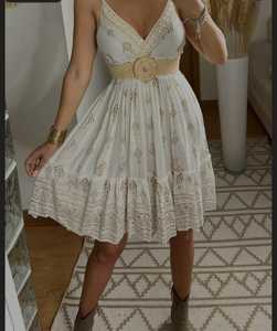 Algodón estampado Lurex espejo diseño Vestido corto Floral ecológico Midi longitud Casual fiesta bordado Natural para verano primavera - Product Image 2