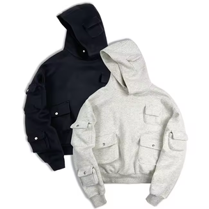 เสื้อฮู้ดกระเป๋าผ้าฝ้ายสำหรับผู้ชายเสื้อฮู้ดกระเป๋าสินค้าแบบธรรมดากระดุมสแนปเสื้อผ้ากีฬาแบบกำหนดเองล่าสุด100% - Product Image 1