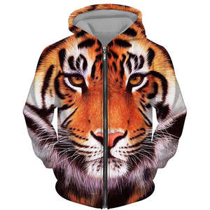 Sweat-shirts à capuche avec fermeture éclair imprimés en 3D pour hommes, motif animal tigre lion - Product Image 4