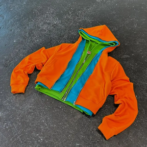 Logo personnalisé Haute Qualité 100% Coton 450/400gsm Bloc De Couleur Triple Couche Pull French Terry Zip Up Hood Vestes Hommes - Product Image 5