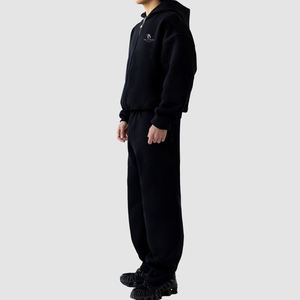 <b>Men's</b> Winter Polyester Tracksuit Applique Plain Dyed Embroidered Street Wear Windbreaker Set Crewneck Pullover <b>Hoodie</b> Sweatpants - Product Image 3