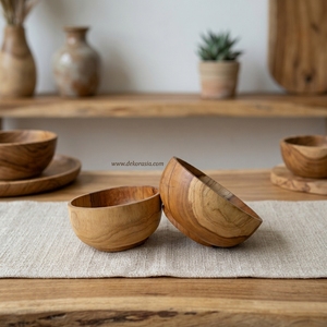 Bol en bois de teck petit 6.8 pouces ustensiles de cuisine ensemble de vaisselle assiettes comprenant des bols en bois cuillères soupe - Product Image 6