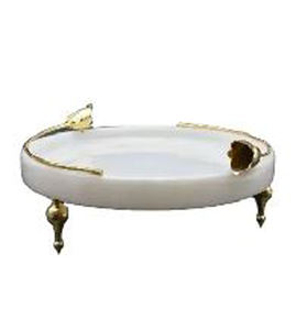 Plateau en marbre pour la décoration intérieure moderne de luxe avec finition de couleur naturelle blanche Poignées en métal au design unique Décoration de table à manger élégante - Product Image 4