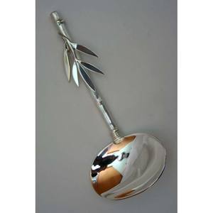 Ensemble de couverts en acier inoxydable argenté de luxe de qualité alimentaire, cuillère et fourchette de service à soupe et salade avec manche en or vintage et diamant - Product Image 5