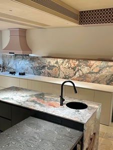 Customized Four Seasons Marble Table Benchtop Green and <strong>Pink</strong> Marble <strong>Kitchen</strong> Island Countertop Waterfall Island for Villa - Product Image 5