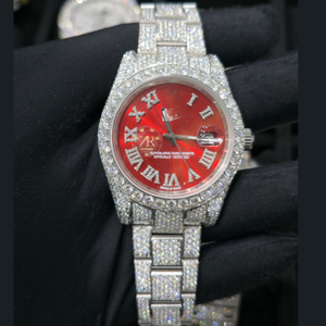 Montre de luxe en acier inoxydable avec diamant Moissanite VVS1, cadran rouge, chiffres romains, date, Hip Hop, prix de gros, fabricant, fournisseur - Product Image 1