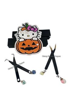 Pince à épiler pour extensions de cils avec embout doré isolé, revêtement en poudre noire à 90 degrés, avec breloques et plaque à cils, logo personnalisé, outil de beauté - Product Image 5