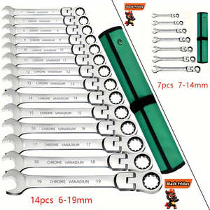 Juego de 14 Llaves de Trinquete de Acero Cromo Vanadio CRV de Grado Industrial, Resistentes, con Cabezas Giratorias de Liberación Rápida y Llaves de Boca Abierta - Product Image 4