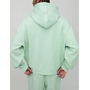 OEM เซ็ตผ้าฝ้าย100% 2ชิ้นของผู้ชายชุดแบบมีฮู้ดพิมพ์โลโก้แบบออกแบบได้ตามที่ต้องการลายไหล่โอเวอร์ไซส์ลายน้ำหนักสีพื้น - Product Image 5