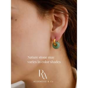 Orecchini Pendenti a Cerchio in Avventurina Verde Placcati Oro, Non si Ossida, con Pietre Turchesi Delicate - Product Image 2