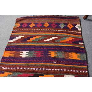 Tapis en laine Patchwork Orange brun traditionnel 3x7ft fait à la main tapis Rectangle turc Latex pour couloir chambre chambre tapis de chevet - Product Image 2