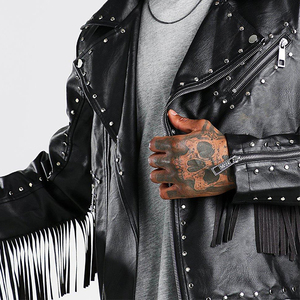 2025 vente en gros hommes noir Rock Punk clouté Biker veste en cuir superbe Tribal gothique Rivet Biker veste en cuir avec frange - Product Image 3