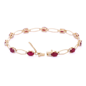 Bracelet en or jaune massif 14 carats fait à la main rubis précieux naturel diamant pierres précieuses bijoux fins femmes-pour les fêtes anniversaires - Product Image 1