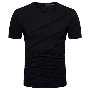 Respirant uni col en v Fitness hommes t-shirt Polyester hommes à manches courtes t-shirt hommes vêtements de sport Slim Fit hommes T-Shirts - Product Image 1